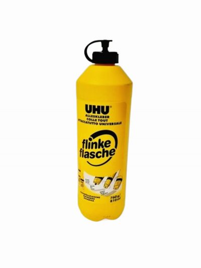 Produktbild zu: UHU Alleskleber flinke Flasche Nachfüllflasche 760g/810ml, Enthält Anweisung, dass durch Hochdrehen des Flaschenkopfes eine breite Klebemöglichkeit entsteht.