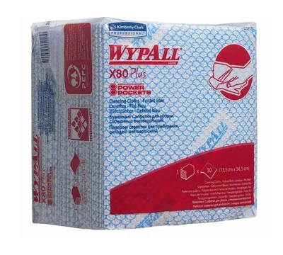 WypAll® X80 Plus Wischtücher, 1-lagig, 34,5 x 33,5 cm, 30-er, Die WypAll® X80 Plus Wischtücher wurden eigens für anspruchsvolle Reinigungsvorgänge in der Lebensmittelindustrie entwickelt. Die Reinigungstücher wurden mit Powerpocket-Prägung für verbesserte Reinigung und Schmutzaufnahme entwickelt. Die fortgeschrittene Hydroknit*-Technologie sorgt dafür, dass jedes Tuch stark, strapazier- und äußerst saugfähig ist und nicht reißt.